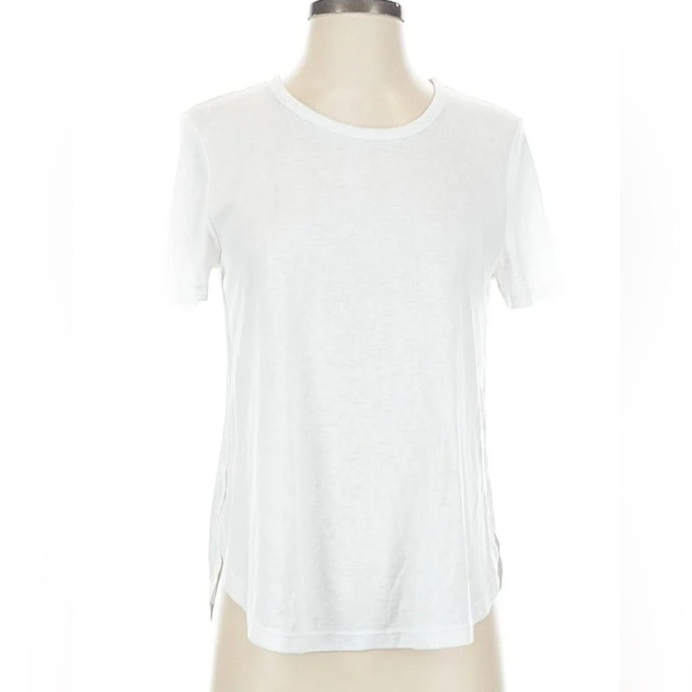 Athleta Breezy tee, linen-like crew neck white tee, medium